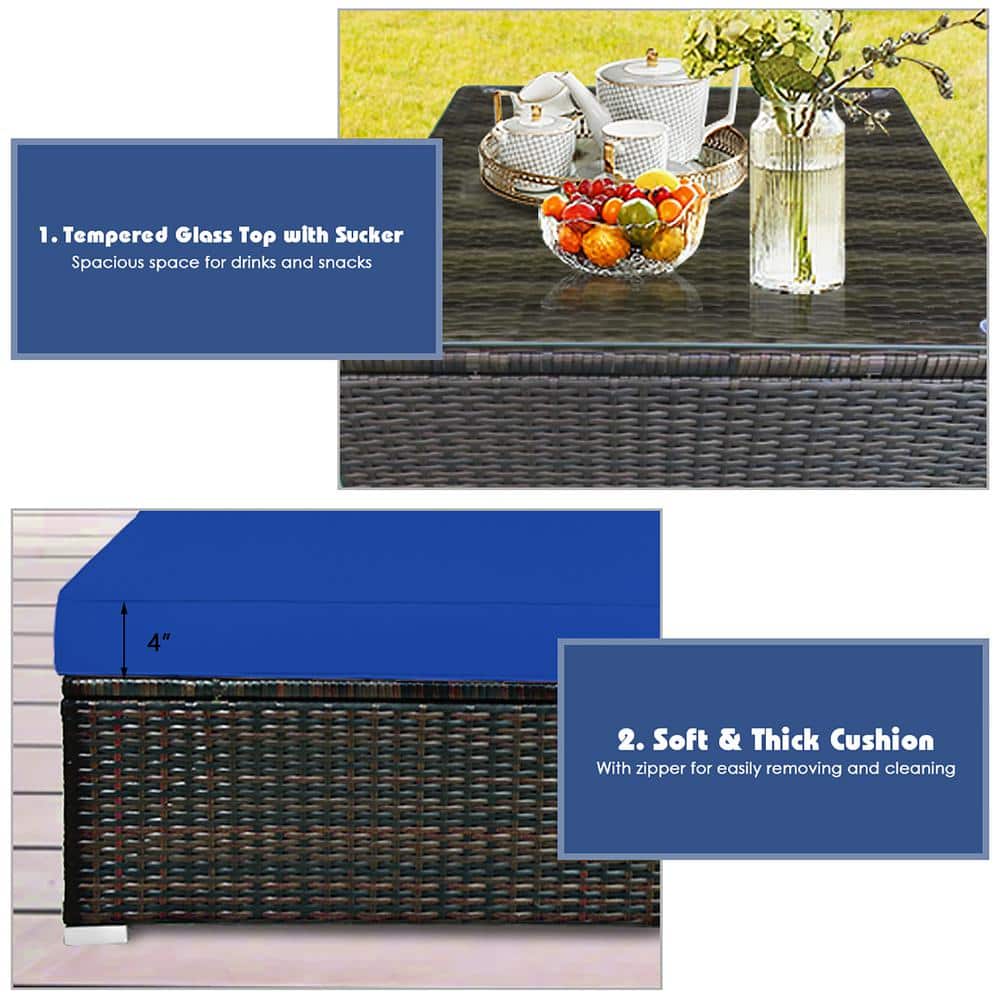 Navy Cushioned 5-Piece Brown Steel Patio Seating Set
