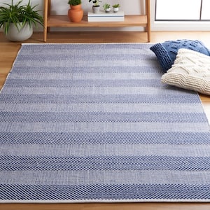 Striped Kilim Ivory Blue Doormat 3 ft. x 5 ft. Plaid Area Rug