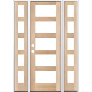 60 in. x 96 in. Modern Hemlock Right-Hand/Inswing 5-Lite Clear Glass Unfinished Wood Prehung Front Door with Sidelites
