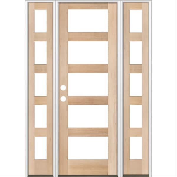 Krosswood Doors 64 in. x 96 in. Modern Hemlock Right-Hand/Inswing 5-Lite Clear Glass Unfinished Wood Prehung Front Door with Sidelites