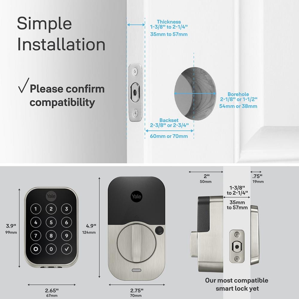 Satin Nickel Smart Keyless Entry Deadbolt with Wi-Fi and Bluetooth
