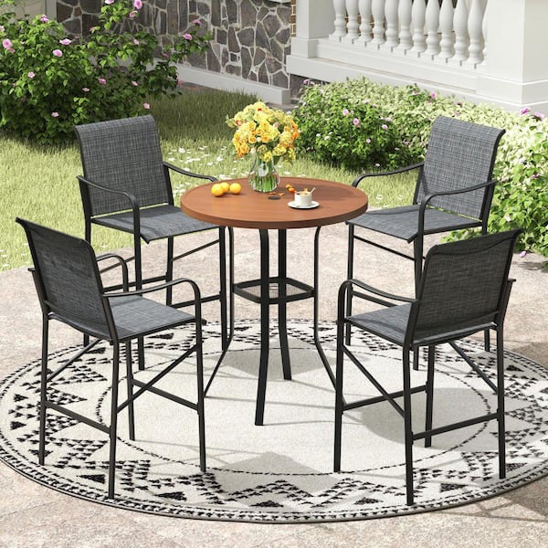 colored patio bar and umbrella sets FUNBERRY Outdoor Set, Tall Adirondack Chairs & Table with Hole weather and UV rays Paint Colors Colorful Outdoor Dining