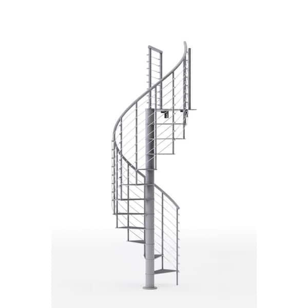 Mylen STAIRS Hayden Gray Interior 42in Diameter, Fits Height 127.5in - 142.5in, 1 42in Tall Platform Rail Spiral Staircase Kit