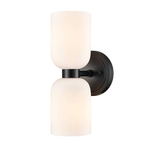 CLAXY 6.69 in. 2 light Black Modern Wall Sconce with Glass Shade