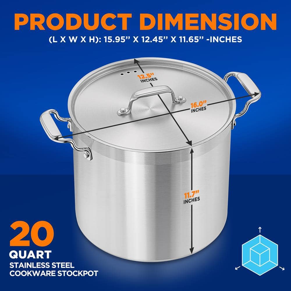 NutriChef 20 Quart Stainless Steel Induction Stockpot with Lid