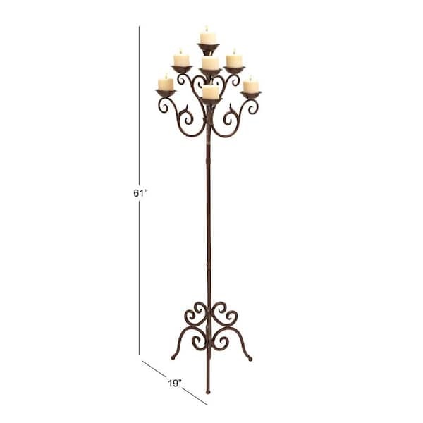 61 in. Brown Metal Tall Candelabra with Scroll Designs