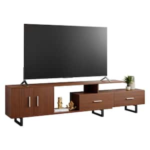 Avery Mid Century Modern Rectangular TV Stand with MDF Wood Cabinet and Powder Coated Steel Legs, Walnut