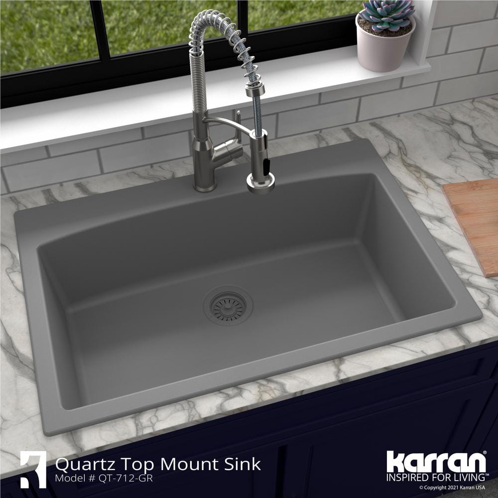 Gray Quartz Composite Single Bowl Kitchen Sink