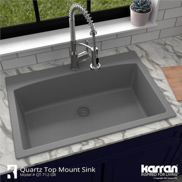 Karran Drop-In Quartz Composite 33 in. 1-Hole Single Bowl Kitchen
