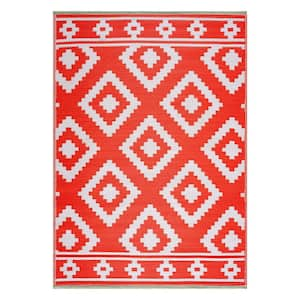 Milan Orange White 4 ft. x 6 ft. Modern Reversible Recycled Plastic Indoor/Outdoor Area Rug-Floor Mat