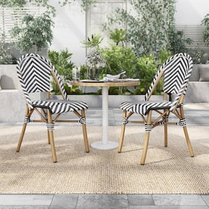 Elgine Black and Natural Tone Aluminum Outdoor Dining Chair (2-Set)