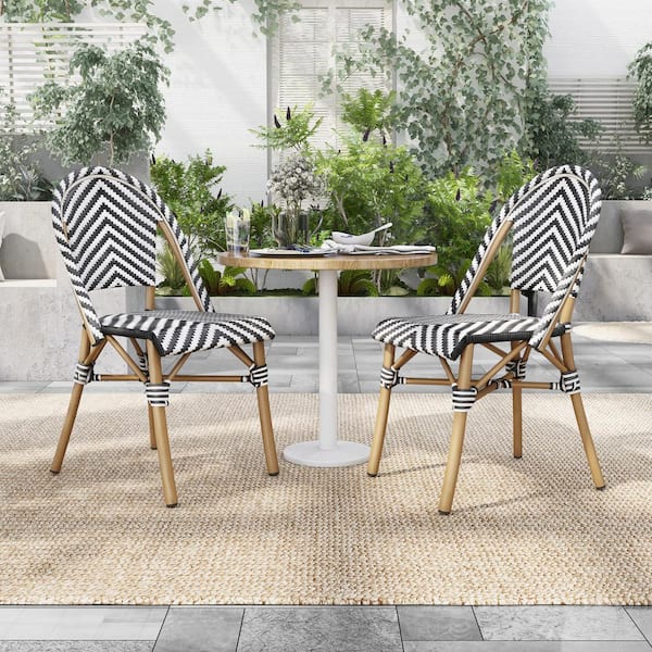 Furniture of America Elgine Black and Natural Tone Aluminum Outdoor Dining Chair (2-Set)