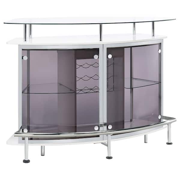 Coaster Gideon White High Gloss Crescent Shaped Glass Top Bar Unit with Drawer
