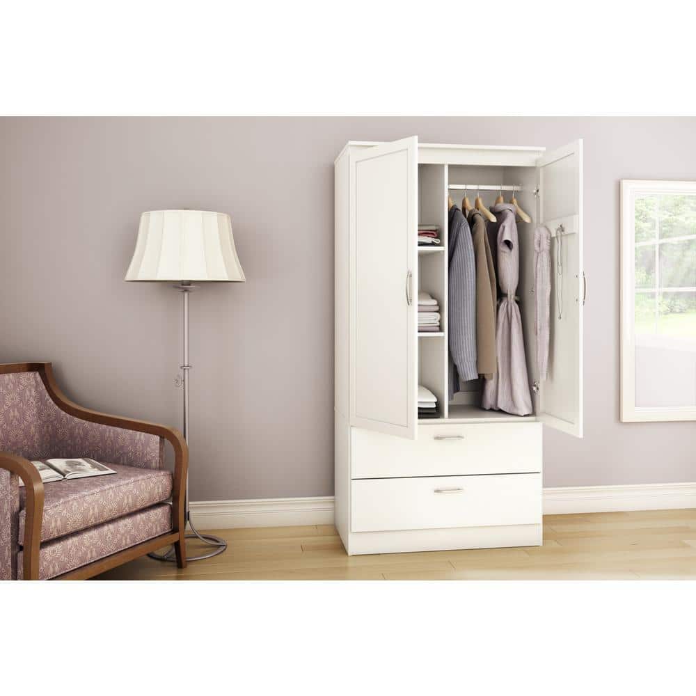 Pure White Transitional Wardrobe Armoire with Mirror
