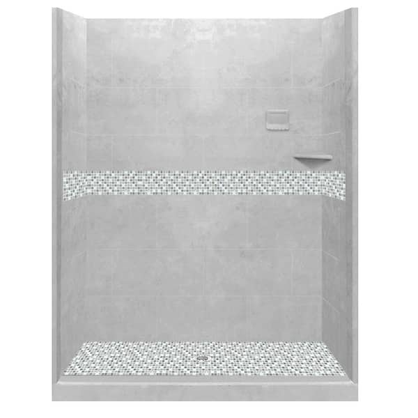 American Bath Factory Del Mar 60 in. L x 32 in. W x 80 in. H Center Drain Alcove Shower Kit with Shower Wall and Shower Pan in Portland Cement