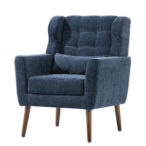 28.74 in. W x 24.21 in. D x 37.6 in. H Dark Blue Wood Linen Cabinet with Upholstered Reading Chair