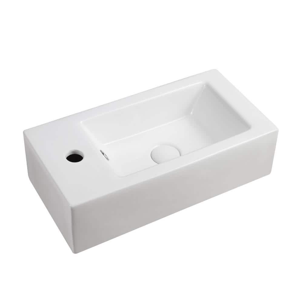 Elanti Wall-Mounted Right-Facing Rectangle Bathroom Sink in White