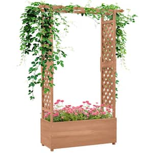 44 .1 in. x 70.9 in. Brown Wood Garden Trellis with Wood Planter Box, Drainage Hole and Fabric Filter