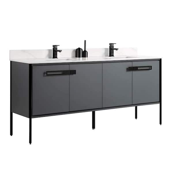 FINE FIXTURES Oakville 72 in. W x 20.5 in. D x 33.5 in. H Bath Vanity in Onix Grey with White Ceramic Top