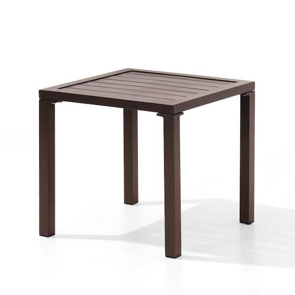 Square Aluminum Outdoor Side Table in Brown