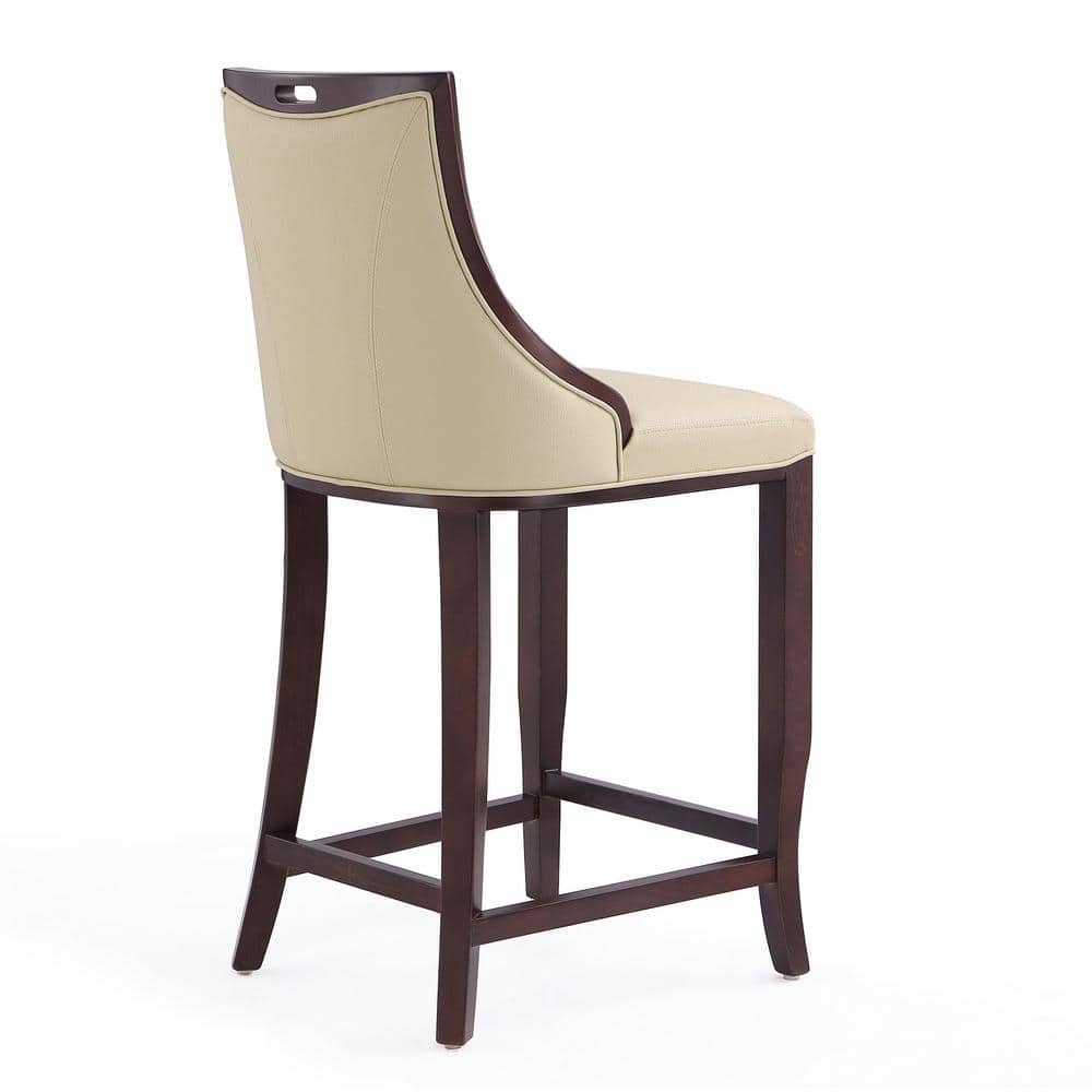 Emperor Cream Faux Leather and Walnut Wood Bar Stools, Set of 2