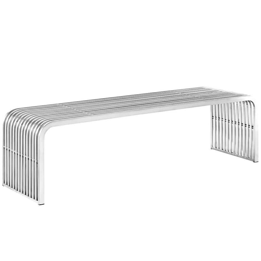 MODWAY Pipe 60 in. Stainless Steel Bench in Silver EEI-2103-SLV