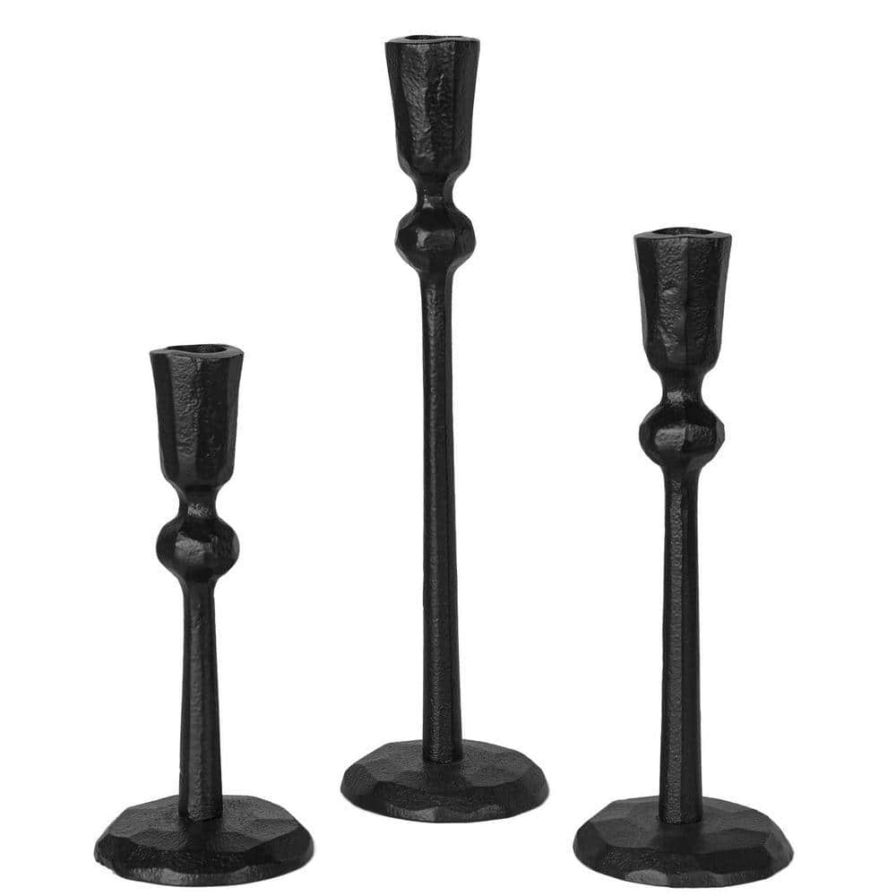 Black Iron Taper Candle Holders Set of 3, Decorative Stand for Wedding ...