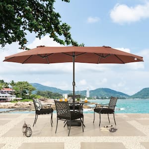 9 x 15 ft. Steel Market Patio Umbrella in Brown