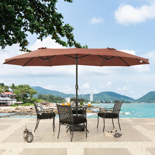 15 ft. x 9 ft. Steel Market Double-sided Patio Umbrella in Brown