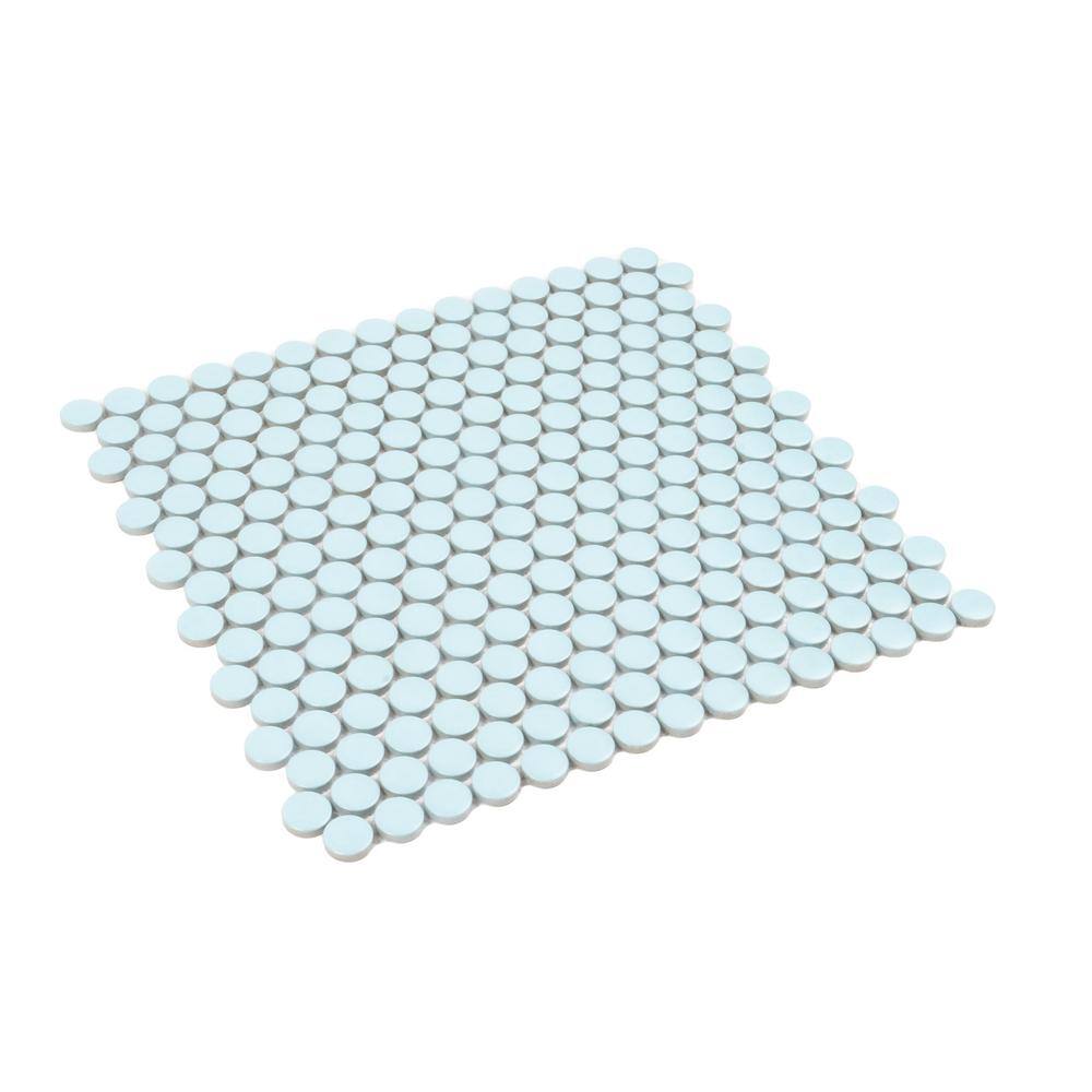 Cirkel Cyan Blue Matte Porcelain Penny Round Mosaic Tile Sheet