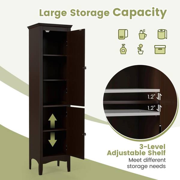 Costway 15 in. W x 13 in. D x 63 in. H Tall Brown Wood Bathroom