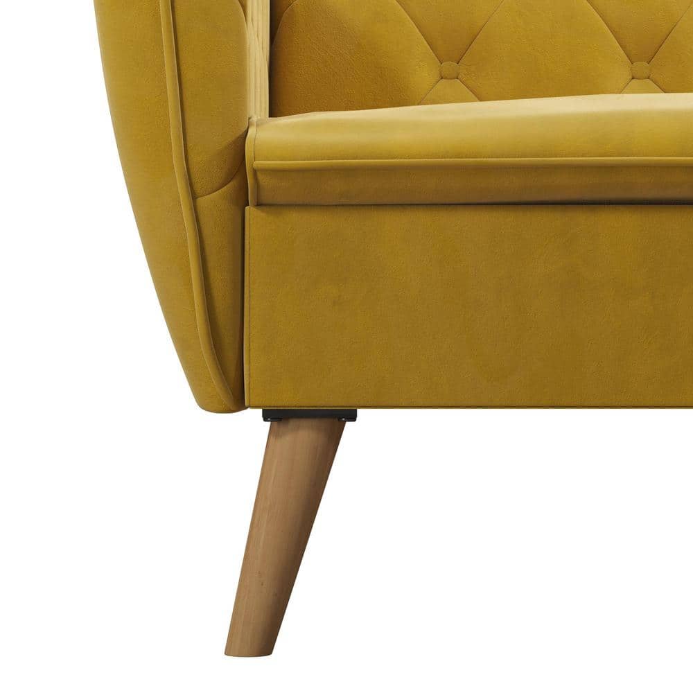 Mustard Faux Leather Tufted Twin Sleeper Sofa with Memory Foam