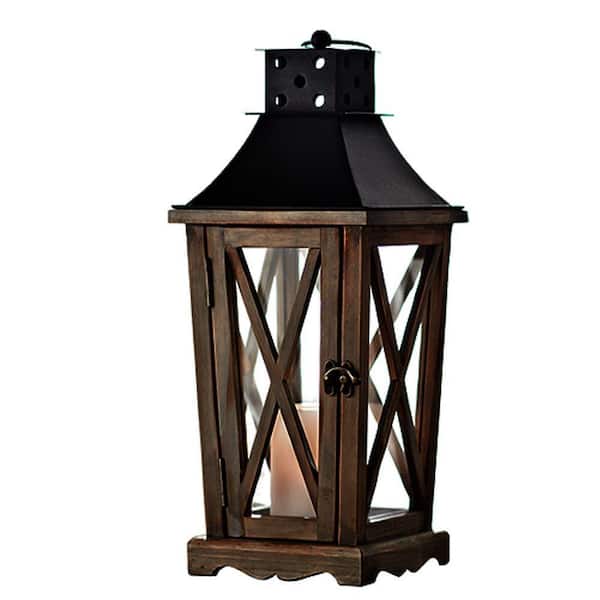 Home Decorators Collection 17 in. H Weathered Wood Lantern