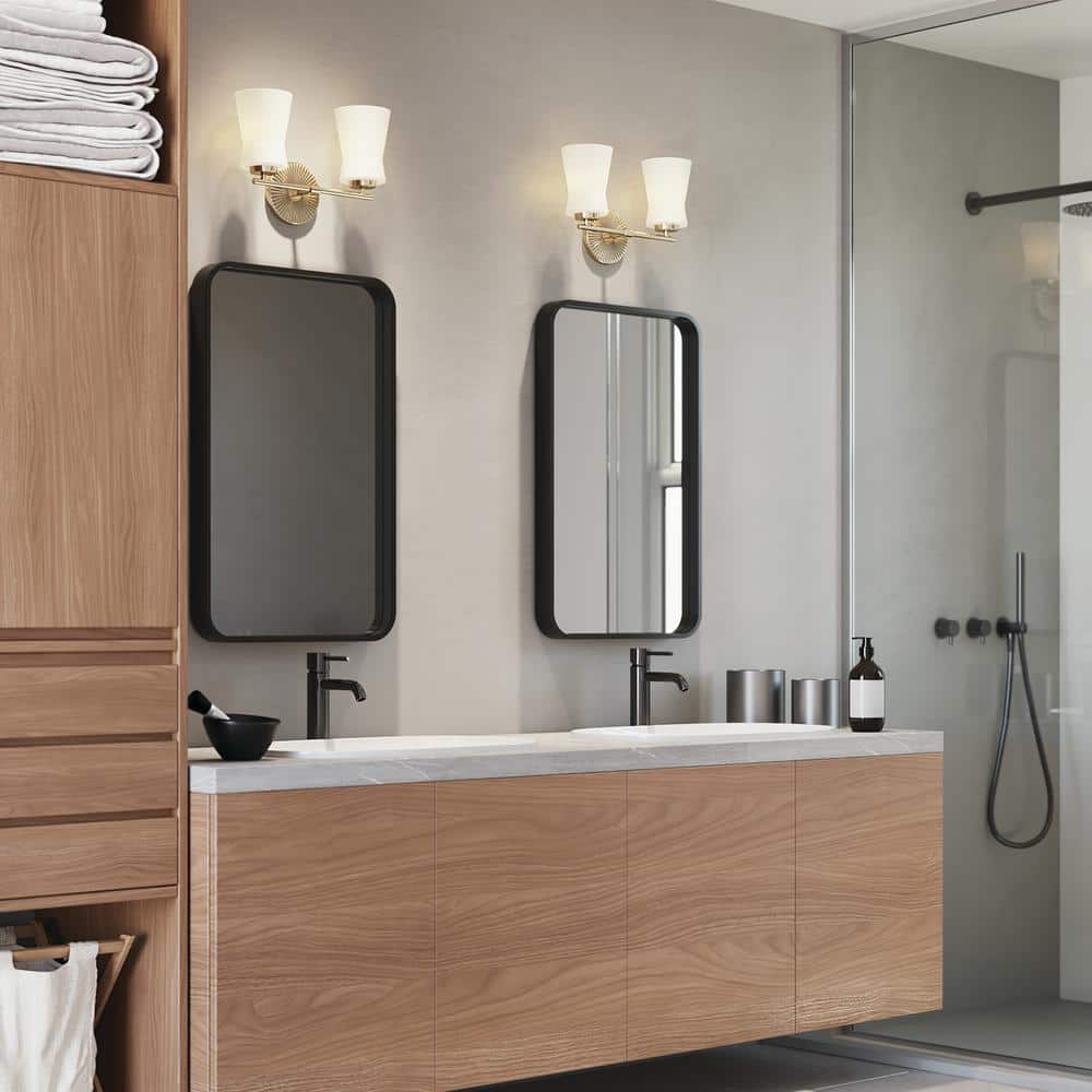 Brianne Brushed Brass 2-Light Vanity with Etched Glass Shades