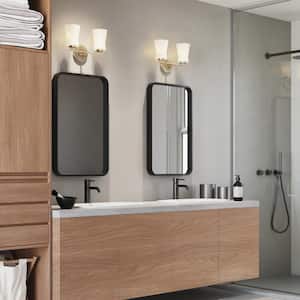 Brianne 14.5 in. 2-Light Brushed Natural Brass Mid-Century Modern Bathroom Vanity Light