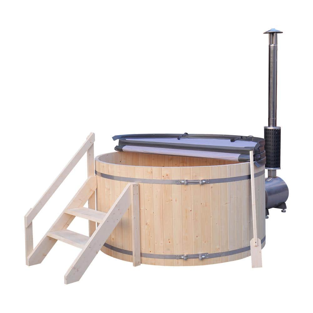 Wood Fired 4-Person to 5-Person 0-jet Hot Tub and Ice Bath with External St
