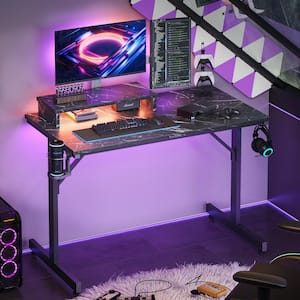 42 in. Black Marble LED Gaming Desk with Monitor Stand and Cup Holder