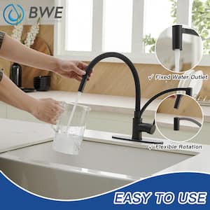 Single-Handle Pull-Down Sprayer 1 Spray High Arc Kitchen Faucet With Deck Plate in Matte Black