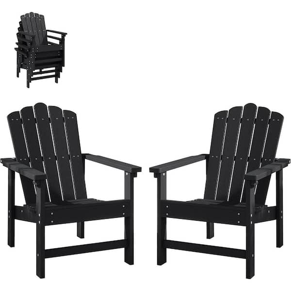 Black Stackable HDPE Outdoor Adirondack Chair (2-Pack)