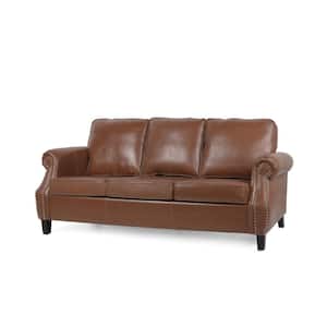 Amedou 80 in. Rolled Arm 3-Seater Removable Covers Sofa in Cognac Brown