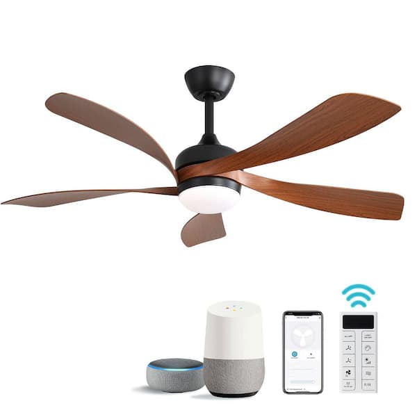 46 in. Black and Brown Downrod Mount Standard Outdoor Smart Ceiling Fan with Integrated LED Light, App/Remote Included
