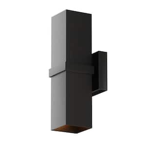Como Aluminum 2-Light Black Cylinder Outdoor Contemporary Wall Sconce Lamp - Up and Down Lighting