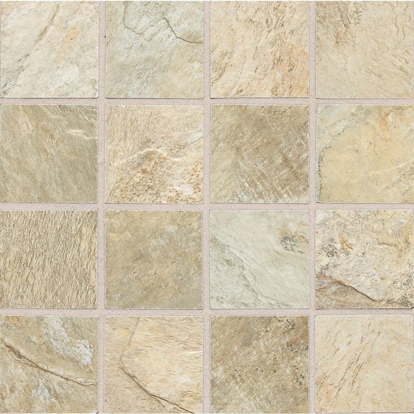 Daltile Franciscan Slate Desert Crema 12 in. x 12 in. x 8 mm Porcelain Mosaic Floor and Wall Tile
