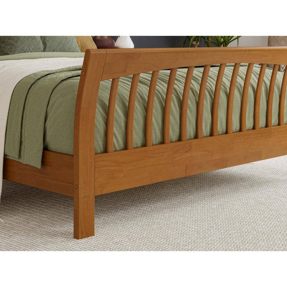 Orleans King Light Toffee Wood Platform Bed with Slatted Headboard