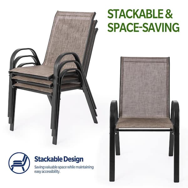 Stackable Patio Dining Chairs Set of 4 Textilene Iron Patio Chairs Patio Dining Chairs for Lawn, Poolside, Garden, Brown