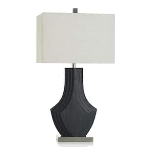 32.5 in. Satin Black, Brushed Nickel, Natural Task and Reading Table Lamp for Living Room with Brown Cotton Shade