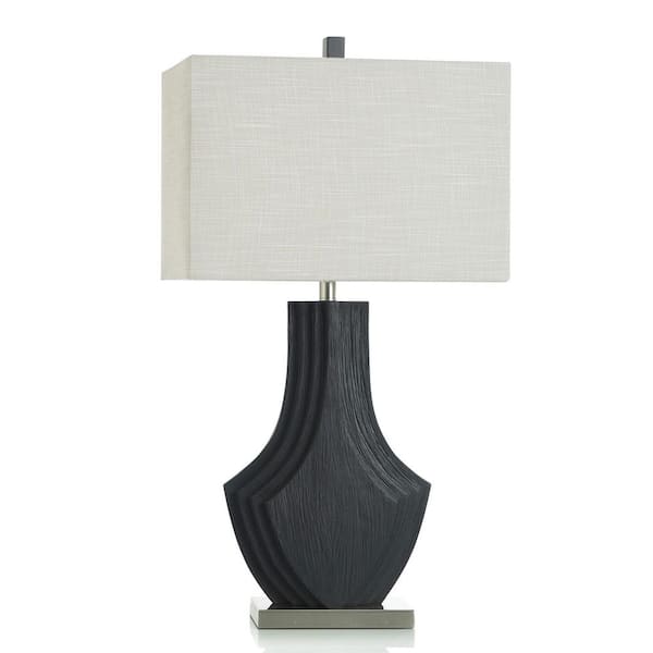 StyleCraft 32.5 in. Satin Black, Brushed Nickel, Natural Task and Reading Table Lamp for Living Room with Brown Cotton Shade