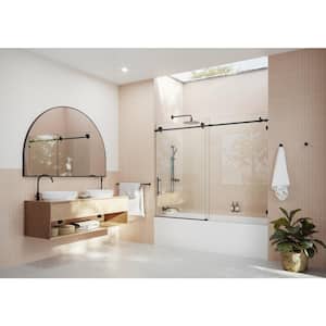 72 in. W x 60 in. H Sliding Frameless Bath Tub Shower Door in Matte Black Finish