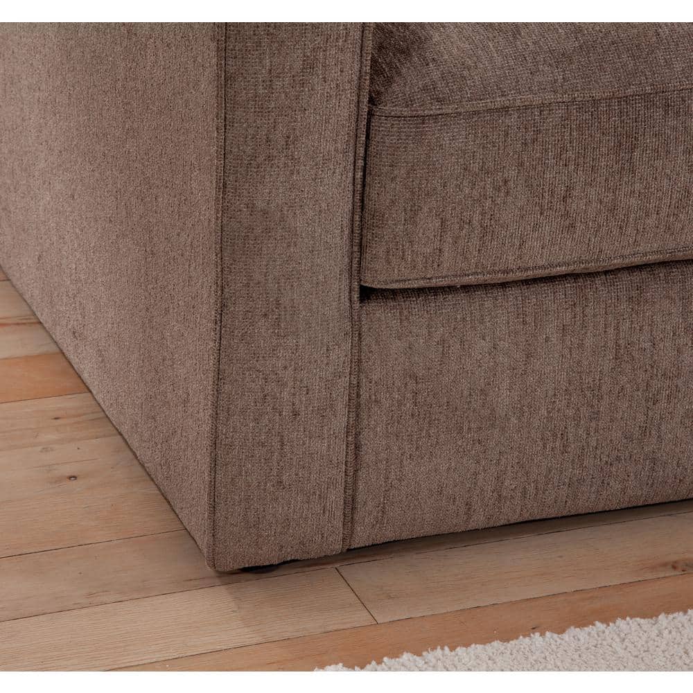 Latte Brown Chenille Sofa with Swirl Accent Pillows