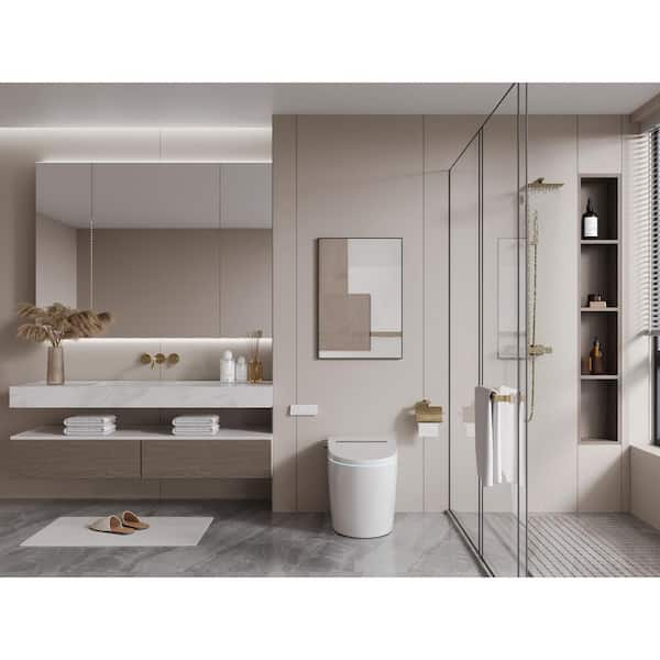 Tankless Elongated Smart Toilet Bidet 1.28 GPF in White with Auto Flush, Heated Seat, Warm Air Dryer, Digital Display